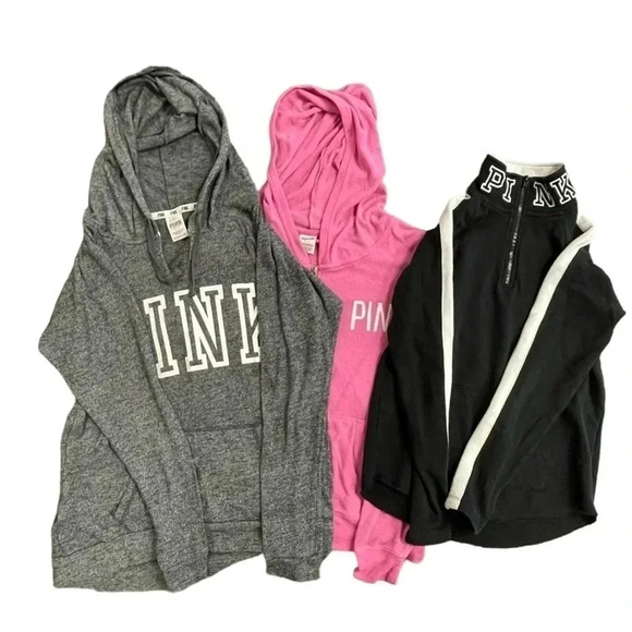 Pink Victoria  Secret Bundle Of 3 Sweatshirts Size Small - Picture 1 of 14